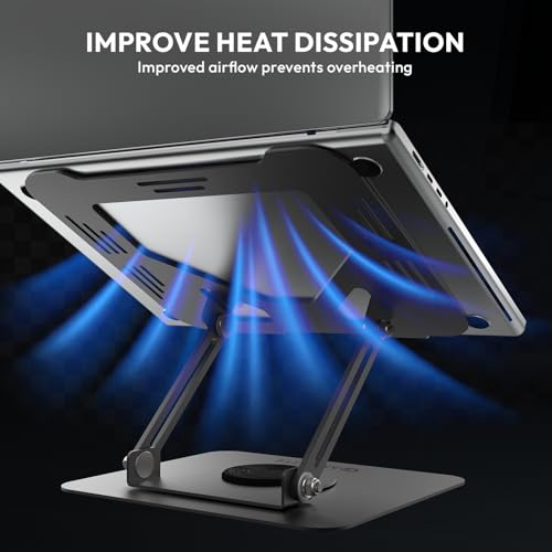 Image of Amkette Ergo Hi-Rise V2 Laptop Stand 360 Rotation, Made with Premium Carbon Steel, Supports Up to 5kg Laptop, with Anti-Slip EVA Pads, Adjustable Height Laptop Stand Metal (Up to 27cm)