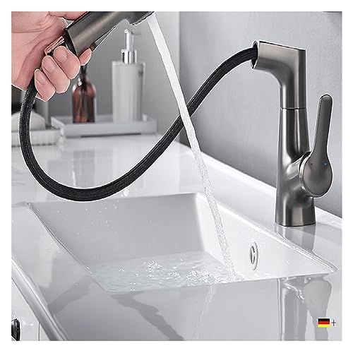 Robinet de lavabo de salle de bains extractible noir eau chaude
