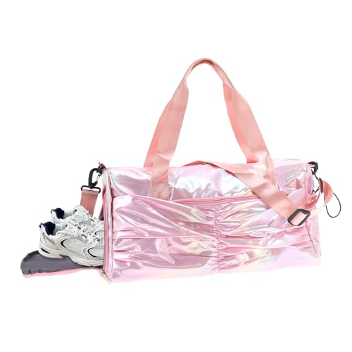GLIDESMOOTH Duffle Bag for Travel, Water Resistant Gym Bag with Wet Pocket, Travel Duffle Bags, Carry on Weekenders Bags with Shoe Compartment, Pink