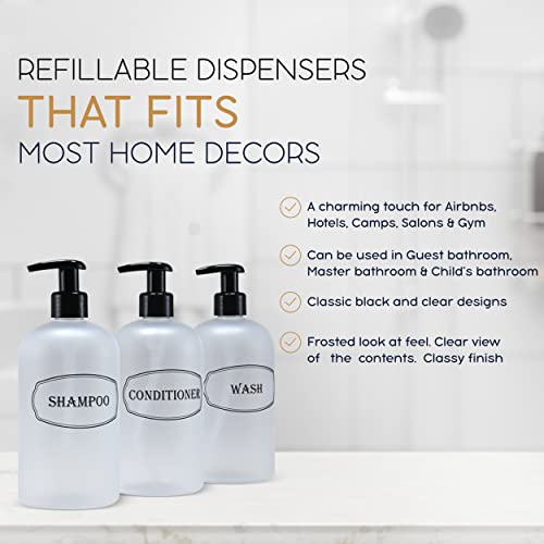 image for Bottiful Home-16 oz Frosted Shampoo, Conditioner, Wash Shower Soap Dis