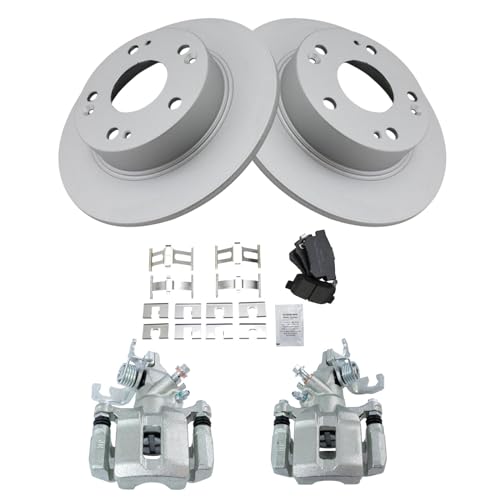 Image of TRQ Rear Brake Pad and Rotor Set Semi Metallic Coated Rotors Calipers Compatible with 2004-2008 Acura TSX 2003-2007 Honda Accord