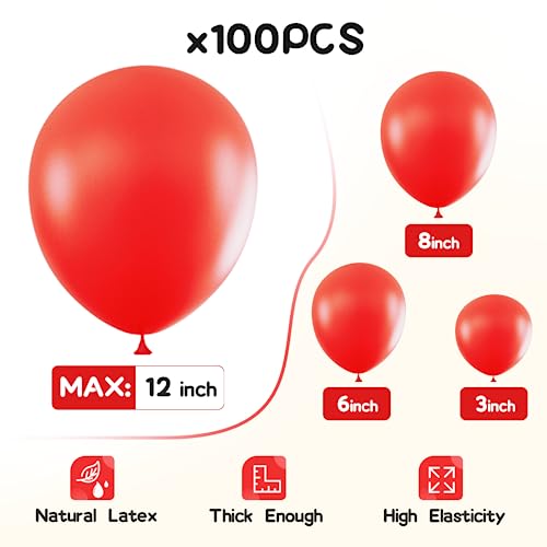 image for EMART Red Balloons 12 Inch with Ribbon, 100 Pack Red Latex Party Ballo