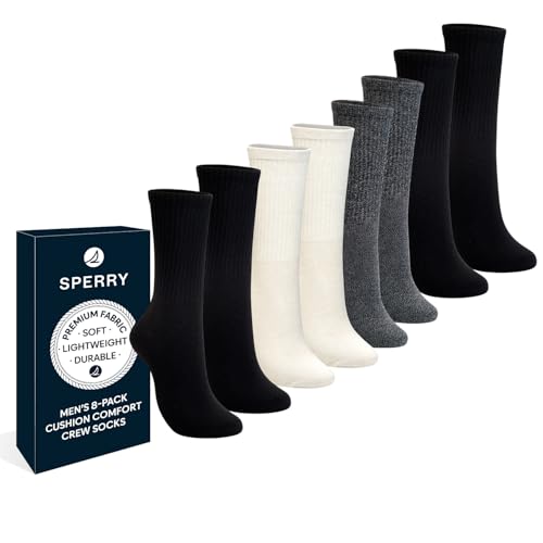 Image of Sperry Men's 8-Pack Cushion Comfort Crew Socks - Moisture-Wicking Athletic Socks - Crew Socks for Everyday or Sports Use