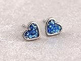 kinderohrringe silber herz  Hypoallergene Ohrstecker, Kinder-Ohrring, Glitzer-Herz in Blau, 1 Paar, Antiallergisch, Chirurgenstahl. Allergiker Schmuck! Folgeohrring