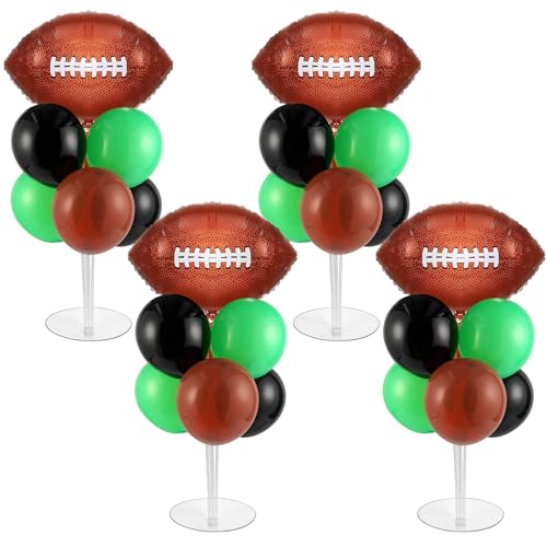 4 Sets Football Party Balloons Stand Kit with Rugby Ball Foil Balloons Sport Football Party Balloon Centerpiece for Tables for Game Sports Football Birthday Baby Shower Decoration