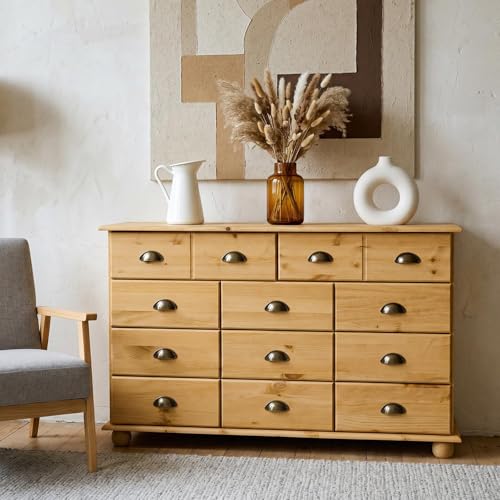 IDIMEX Commode Colmar chiffonnier apothicaire Rangement avec 11 tiroirs en pin Massif Finition teintée/cirée