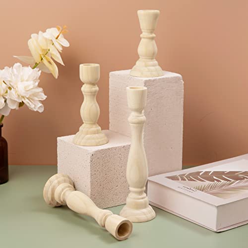 Sduseio 4 Pieces Wooden Candle Holders Candle Stands Wooden Farmhouse Candle Holders Set Unfinished Candlesticks Wood For Pillar Candles Country Style,A #TOP2