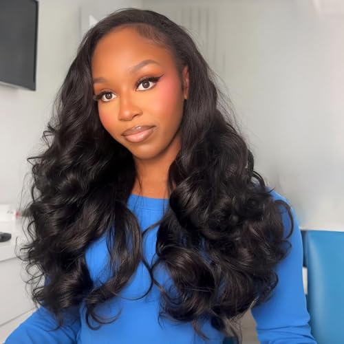 mscoco Half Wig Human Hair Yaki Loose Wave 3 In 1 Drawstring Seamless Flip Over Half Wig Wear and Go Glueless Wigs Human Hair for Black Women Beginner Friendly 16inch