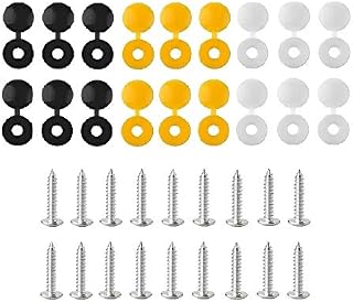 BEK-FIX 36 Piece Screws and Caps Number Plate Fixing Fitting Kit, White Yellow & Black Caps