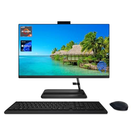 Image of KKE IdeaCentre 3 All-in-One Desktop, 23.8 inch FHD Touchscreen, AMD Ryzen 5 5500U, 12GB RAM, 256GB PCIe SSD, Webcam, HDMI, RJ-45, Wireless Keyboard&Mouse, Windows 11 Home
