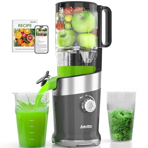 Image of Aeitto Juicer Machines Fits Whole Fruits, Cold Press Juicer with Wide Feed Chute, Slow Masticating Juicer Easy to Clean, High Juice Yield, Easy to Assemble, Self Feeding
