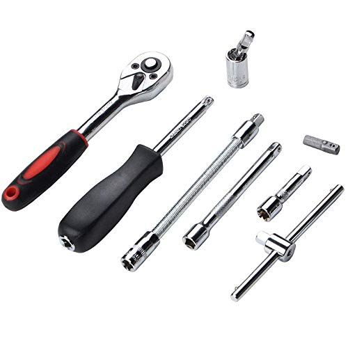 Image of Red 46 in 1 Pcs Tool Kit for Home Use Spanner Set Socket Set Purpose Combination Socket Set Case Precision Screw Driver Tool Box Reversible Ratchet Spanner | Red N Black Colour