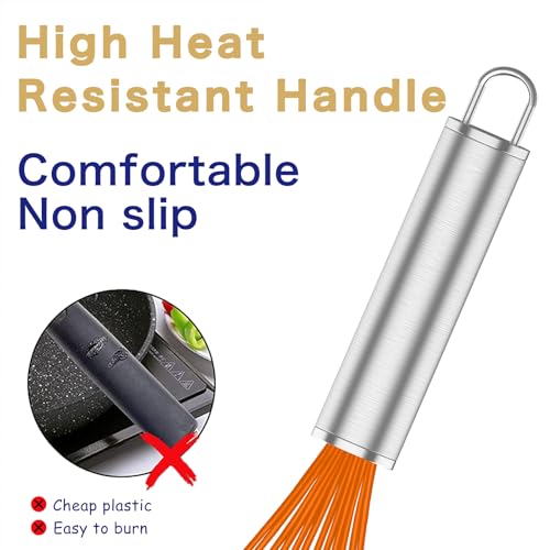Image of OYV Orange Silicone Whisk, Professional Whisks For Cooking Non-Scratch, Stainless Steel & Silicone Wisk, Plastic Rubber Whisk Tool For Nonstick Cookware Pans, BPA free, Silicon Wisks Set of 3