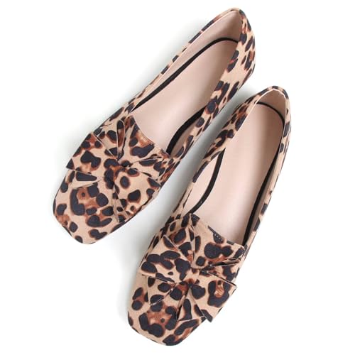 Image of WENJIAZHIZHI Square Toe Bow Ballet Slip-On | Classic Suede Finish,Chic Bow Detail,Effortless Everyday Style,Wedding Party Office,Plus Size Available