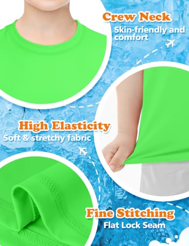 Image of Boys Rash Guard Swim Shirt UPF 50+ Short Sleeve Athletic Shirts Quick Dry Fit Sun Shirt Neon Tees for Kids Girls Youth 2-16Y