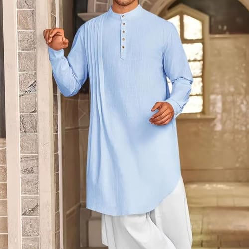 Caftan en coton et lin de qualité supérieure avec col boutonné