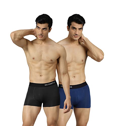 Image of BESIMPLE Men's Regular Fit Cotton Pack of 2 Without Printed Trunk | Anti-Bacterial and Microfibre Waistband | Underwear for Men Ultrasoft Waistband Stretchy Fabric