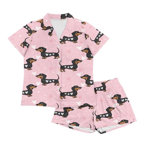 Image of Pjs Womens Short Sleeve Button Down Pajamas Set Two-Piece Nightwear with Pockets