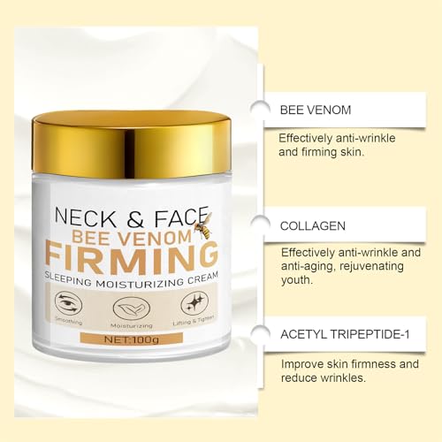 Grospe Bee Venom Sleeping Moisturizing Cream - Hydrating & Plumping Face and Neck Cream with Hyaluronic Acid, Daily Moisturizer for Firmer, Softer Skin, 3.53oz