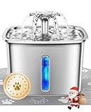 Veken Innovation Award Winner Stainless Steel Cat Water Fountain, 95oz/2.8L Automatic Pet Fountain Dog Water Dispenser with Replacement Filters & Silicone Mat, Gifts for Christmas, Cats, Dogs (Silver)