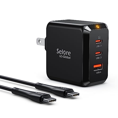 USB C Charger Block, SELORE 67W Fast Charging Adapter, 3-Port GaN Charger Foldable USB-C Wall Charger for MacBook Pro/Air, iPad Pro, Galaxy S23/S22, iPhone 15/14, Dell XPS, Laptop