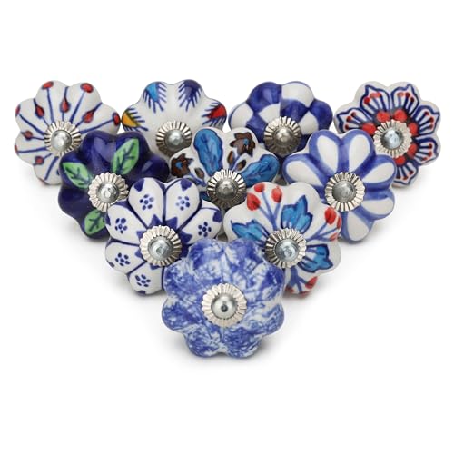 Image of Craft Trade Pumpkin Ceramic Drawer Knobs Set of 10 - Blue Multicolor Cabinet Handles for Kitchen Cabinets Wardrobe Cupboard & Dresser Decorative Drawer Pulls