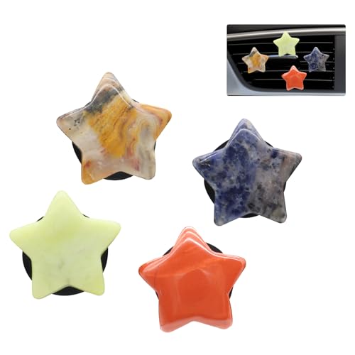 Image of ORIESSE Boho Car Decor,4pcs Stars Car Air Freshener Vent Clips,Natural Stone Crystals Air Vent Clips,Hippie Decorations Accessories for Women,Best Wishes for Lover Friends