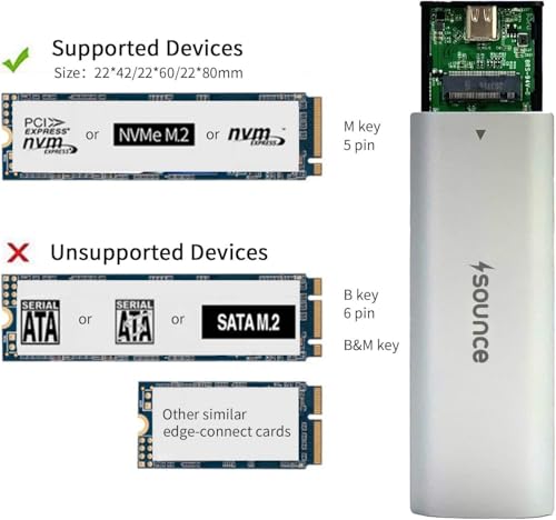Sounce NVME SSD Enclosure M.2 Sata USB 3.2 Adapter External NVMe SSD Cse Reader Type-c 10 Gbps Support 2230/2242/2260/2280mm REALTEK RTL9210 Chipse 2TB M B+M Key for Laptop Computer & Desktop - Grey