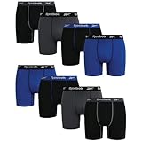 Reebok Mens Boxer Briefs - 8 Pack 6'' Inseam Stretch Performance Underwear Quick Dry Moisture Wicking Boxers, Size Large, Black/Surf the Web/Black/Blackened Pearl