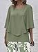 LOZ Women's 2 Piece Outfits Green 3/4 Sleeve Double Layer Top and Leaf Print Straight Leg Pants Lounge Set 2025 Trendy