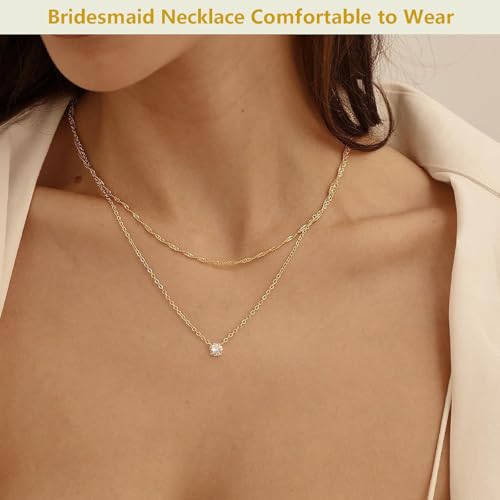 8 Pcs Bridesmaid Necklace Set, Gold Necklace Wedding Gift Bag Bridesmaid Proposal Necklaces Dainty Wedding Jewelry Necklaces for Women 6