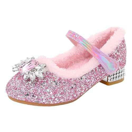 Toddler/Kids Girls Rhinestone Low Heel Dress Shoes Princess Mary Jane Shoes Beads Flower Wedding Party Glitter Shoes