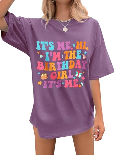Image of Birthday Shirts for Women Oversized It's My Birthday Girl Graphic Shirt | Funny Birthday Party, Short Sleeve Outfits