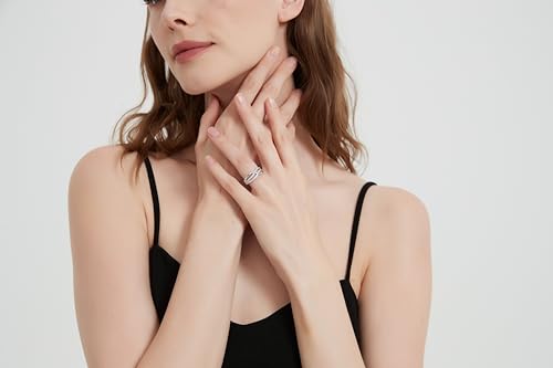 THELANDA Genuine Moissanite or Simulated Diamond Sterling Silver 7.8mm Criss Cross Crossover Infinity Knot Wedding Ring For Couples4