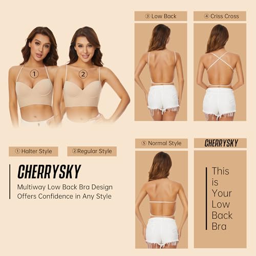 Low Back Bras for Women-Seamless Invisible Backless Bra-Lightly Lined Demi Multiway Bra No Show Low Cut Halter Bras4