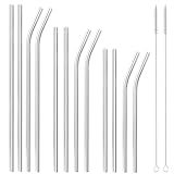 OKGD Set of 12 Reusable Stainless Steel Straws,0.31'' wide 3 Size - 12.2''10.5''8.5''Long Reusable Straw Chocolate Milk Straws with 2 Cleaning Brush for 10/20/30/40 oz