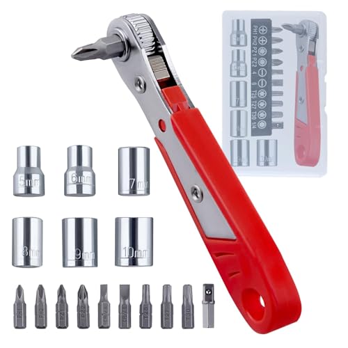 LEONTOOL Lot de 17 tournevis à angle droit, tournevis offset à 90 degrés pour les espaces restreints, jeu de mini clés à cliquet 36 dents avec embouts...