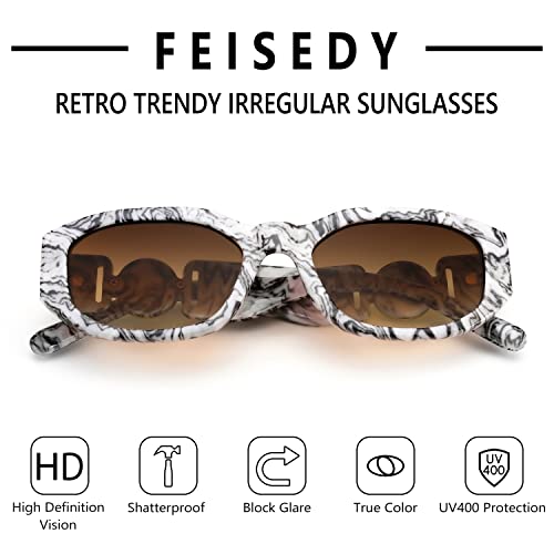 Image of FEISEDY Retro Trendy Rectangle Sunglasses Women Men Narrow Shades B2322 | |Vintage Shades |UV400 Protection |Blocks Glare |Women & Men |Comes With A Storage Case