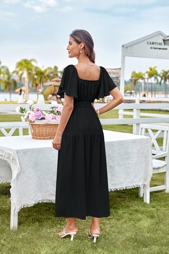 GRACE KARIN Ladies Elegant Ruffle Dress Square Neck Flounce Sleeve Summer Long Smock Dresses Black M - Image 4