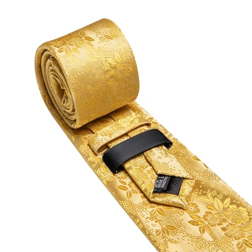 Image of Barry.Wang Flower Ties for Men Silk Woven Floral Tie Sets Necktie Handkerchief Cufflinks Wedding Party