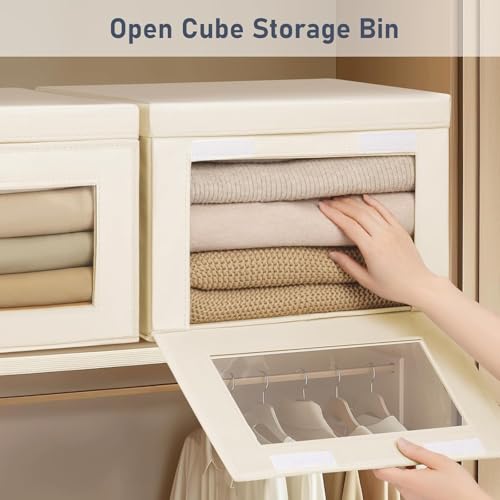 Image of DIMJ Storage Bins with Lids - 5 Pack Large Fabric Closet Organizer with Window & Handles, Collapsible Decorative Storage Boxes for Shelves Under Bed, Books Clothes Blankets Sweaters Organization