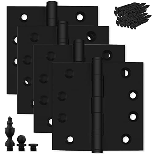 Finsbury Hardware Black Heavy Duty Door Hinge Matte Black Ball Bearing 4x4 Inch Heavy Duty with Decorative Screw-on Tips Included - Set of 6 Solid Brass Matte Black Door Hinges (Flat Black) Finsbury Hardware Black Heavy Duty Door Hinge Matte Black Ball Bearing 4x4 Inch Heavy Duty with Decorative Screw-on Tips Included - Set of 6 Solid Brass Matte Black Door Hinges (Flat Black)