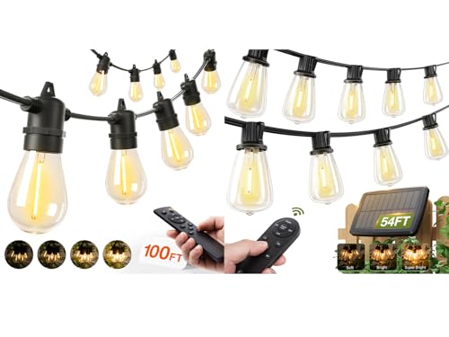 addlon 54(48+6) FT Solar String Lights Waterproof,Patio Lights Solar Powered