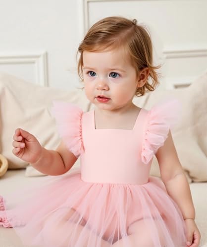 KARETT Baby Girl Romper Flutter Sleeve Back Bowknot Cotton Summer Dress with Diaper 6M-4Y3