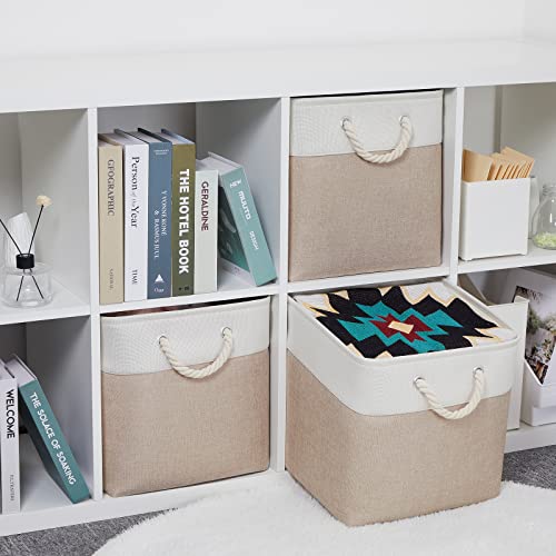 Bidtakay Fabric Storage Baskets For Organizing Beige 13 Inch Collapsible Square Baskets 3 Pack Organization Bins Large Cube Storage Bins Closet Baskets For Shelves Clothes #TOP1