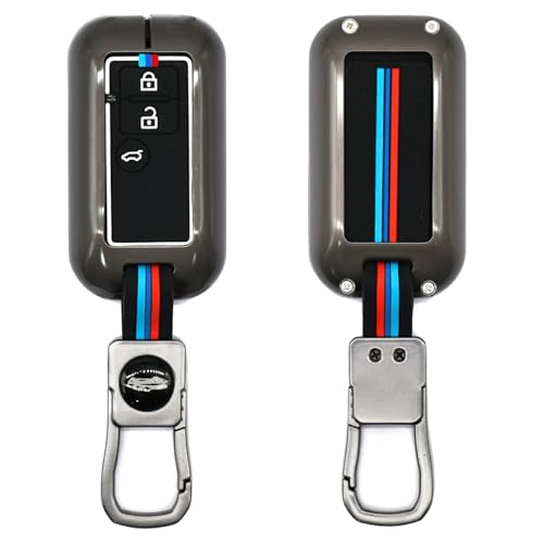 Image of KINGSWAY Maruti Suzuki Car Key Cover and Keychain Perfect Shape and Compatible with 3 Buttons Smart Key of All Maruti Suzuki Cars, Remote Key Shell, Car Key Chain Cover, 360 Protection, Gunmetal Grey