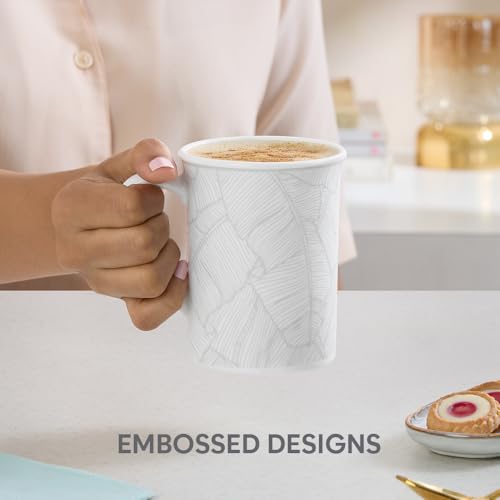 Image of Larah by BOROSIL 350ml x 2pc Opalware Ivy Tea /Coffee Mug Set, Microwave & Dishwasher Safe Embossed Design Crockery Ideal for Daily Use & Gifting