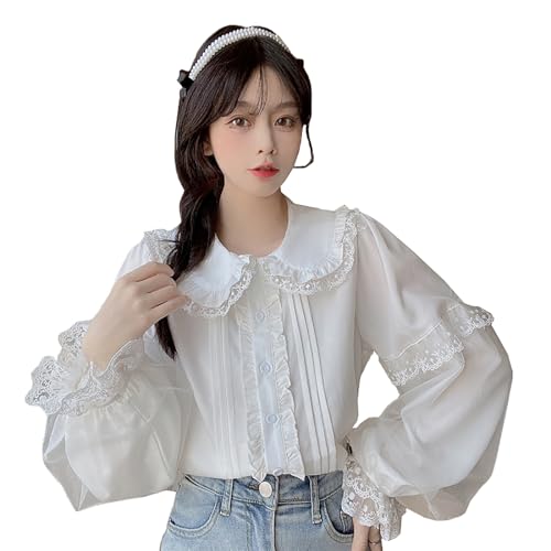 インナー シャツ ドール風 レディース シフォン 量産型 フリル ロリータ袖 レース 姫袖 長袖 地雷系 病みかわいい おしゃれ フレンチガーリー 森ガール ファッション お茶会 学園祭 文化祭 ホワイト デート 春 夏 秋 冬