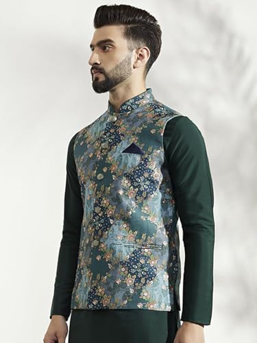 Image of KISAH Men's Jacket - Printed Cotton Blend - Indian Wedding Outfit for Men - Ideal for Weddings and Festivals