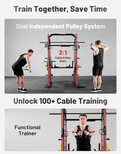 Image of Mikolo M4 2.0 Smith Machine, 2200lbs Squat Rack with LAT-Pull Down System & Cable Crossover Machine, Training Equipment with Leg Hold-Down Attachment